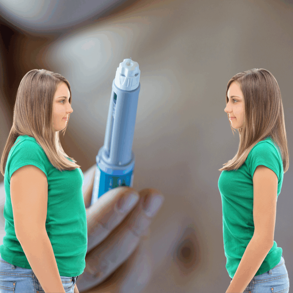 Blog 3 Before and after picture of a woman weight loss concept featuring Semaglutide injection, promoted by Southwest Urgent Care Telfair Sugar Land.